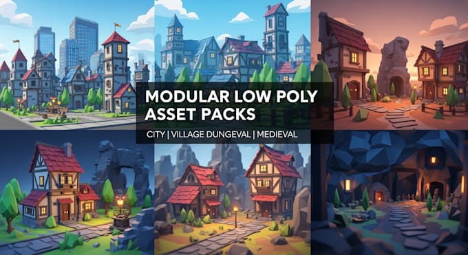 Create modular low poly buildings, cities, villages, ruins and medieval ...