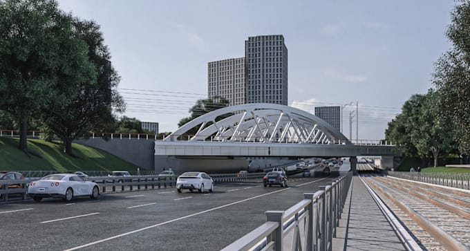 City infrastructure 3d model,cgi bridge rendering, railway overpass ...