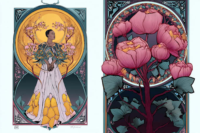 draw an art nouveau illustration for custom projects