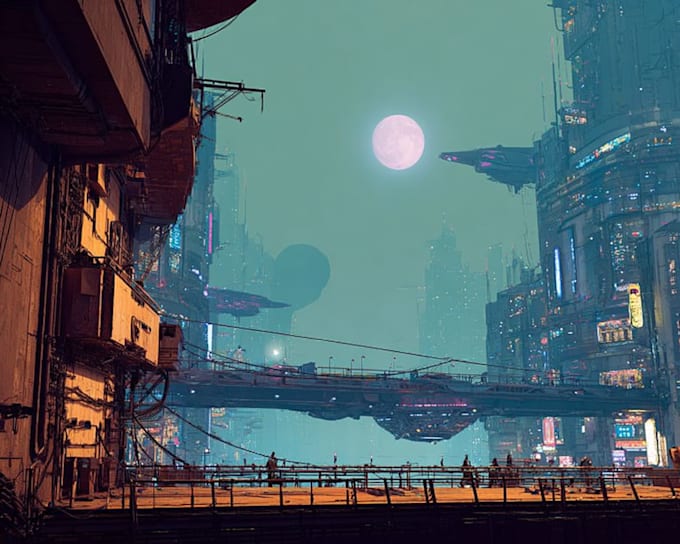 Make cyberpunk illustration sci fi futuristic city by Maryloleman | Fiverr