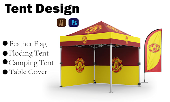 design  tent,with feather flag table cloth roll up banner