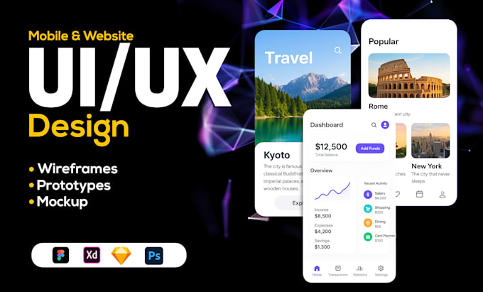design modern figma UI UX for mobile app, website and web app prototype