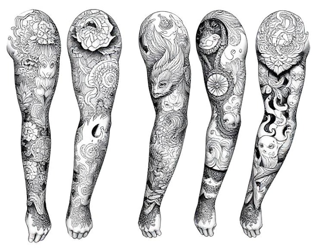 do  realistic tattoo design, full sleeve tattoo art