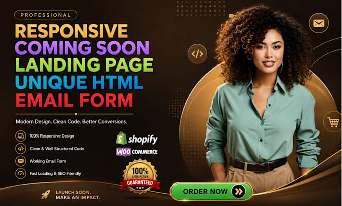create responsive html landing page coming soon waitlist shopify wordpress wix