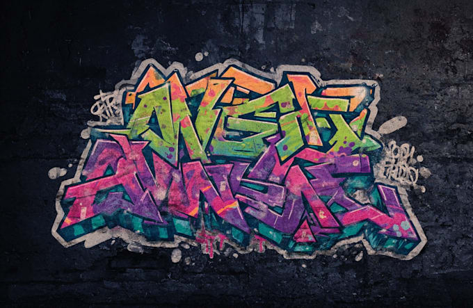 design a graffiti logo with spray paint textures