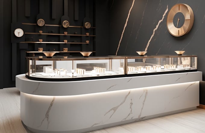 setup 3d watch showroom interior, shop layout, boutique render,storefront design