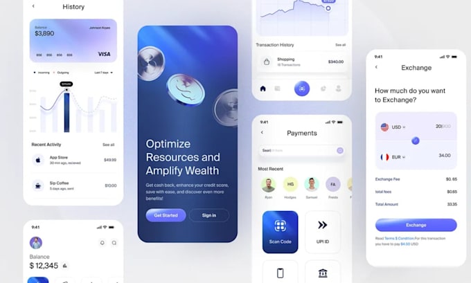 design ui ux for fintech app, wallet app, bill payment app