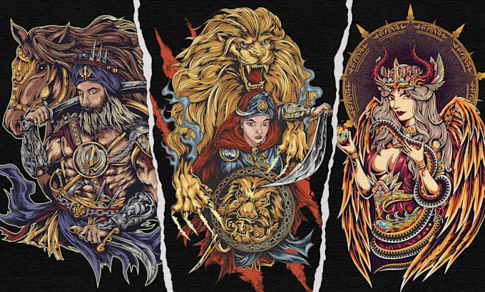 create character illustration and logo with bold linework tattoo style
