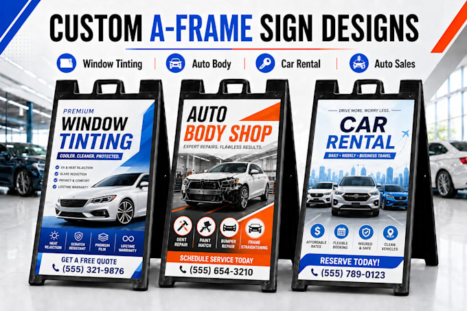 do a frame, sidewalk sign, sandwich board for auto detailing, automotive