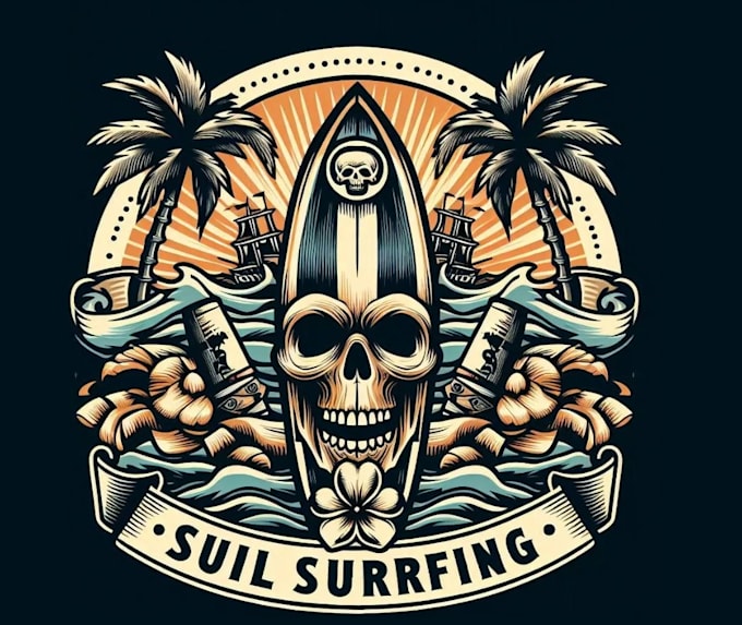 make creative beach skull tiki bar emblem logo