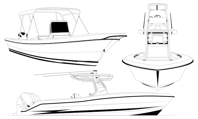 boat line art, yacht drawing, vector outline and illustration