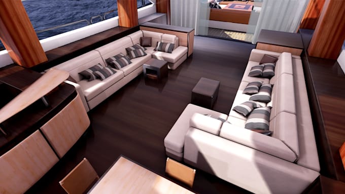create 3d yacht interior design, catamaran model, boat interior design