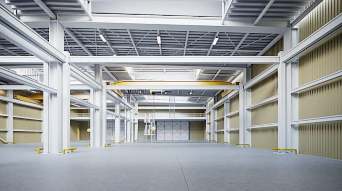 revit production space,industrial interior,logistic facility,warehouse rendering