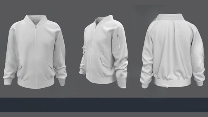 create realistic clo3d varsity jacket, hoodie, bomber jacket mockup