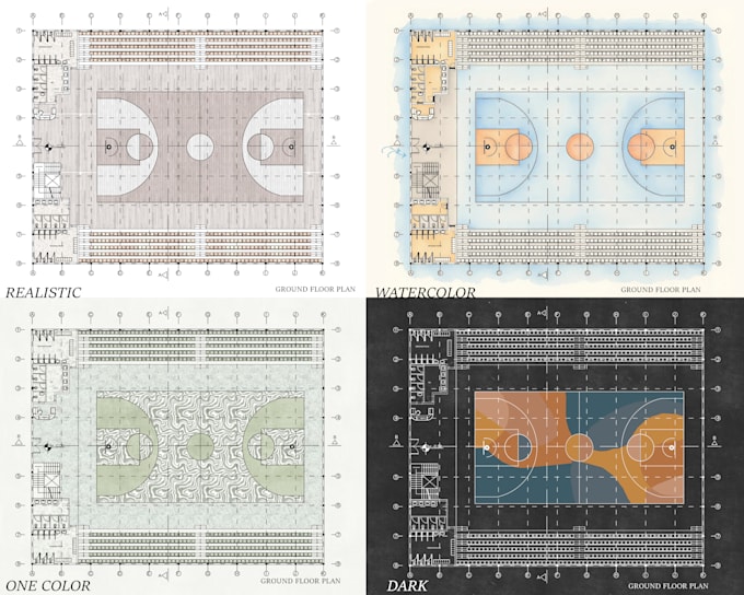 render an architectural 2d plan with textures and light