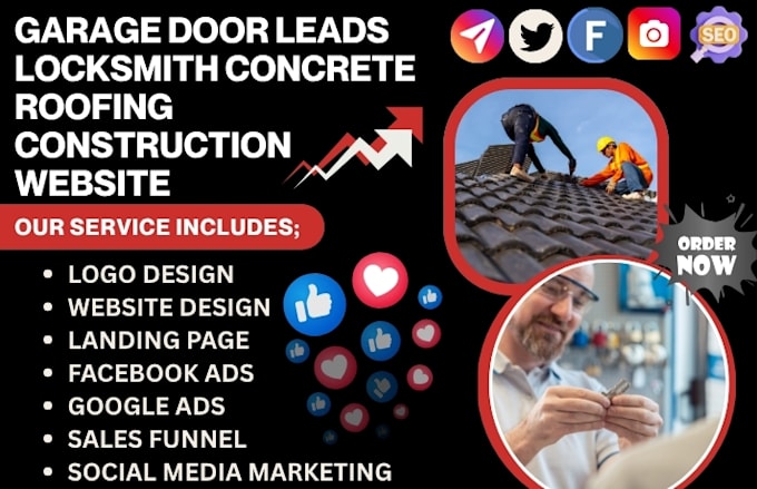 generate garage door leads locksmith concrete roofing construction website