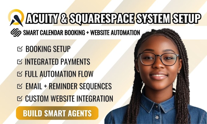 setup acuity scheduling, squarespace website, and full automation flow