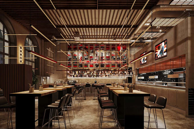 Design cgi 3d bar, café interior, coffee shop, lounge rendering ...