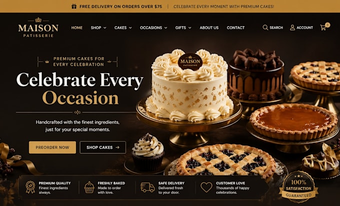 design a shopify cake, bakery and ice cream store