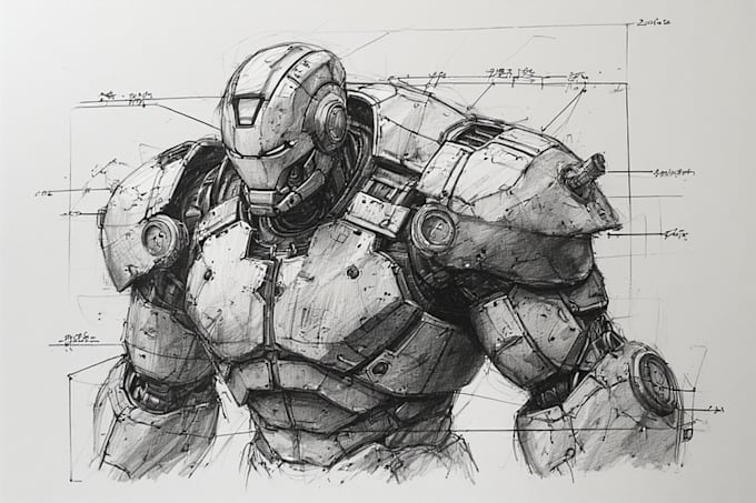 create professional concept art for characters suits or weapons