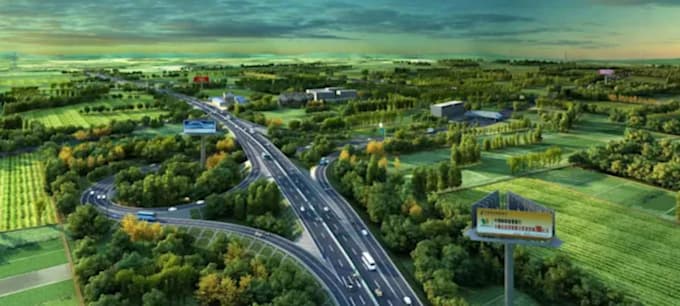 construct 3d flyover bridge,highway design,cgi infrastructure, road intersection