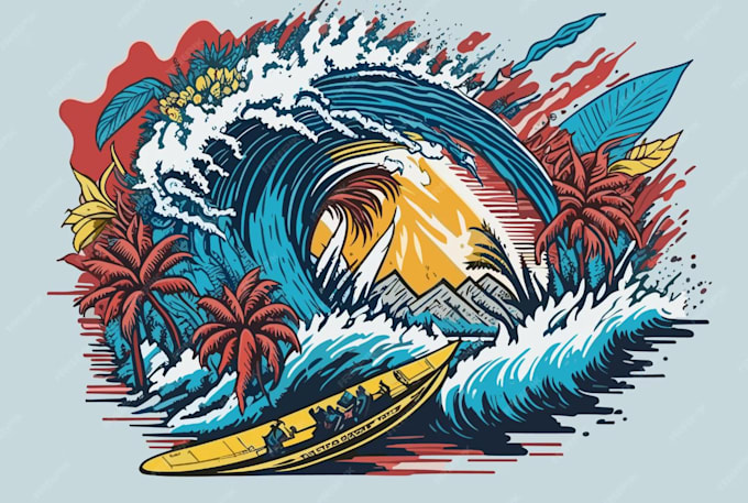 design hand drawn surfing beach logo