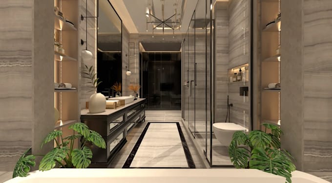 refurnish contemporary master bathroom, bathroom remodel,photorealistic render