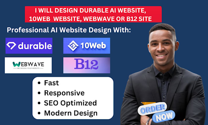 design durable ai website, 10web website, b12 ai website or webwave website