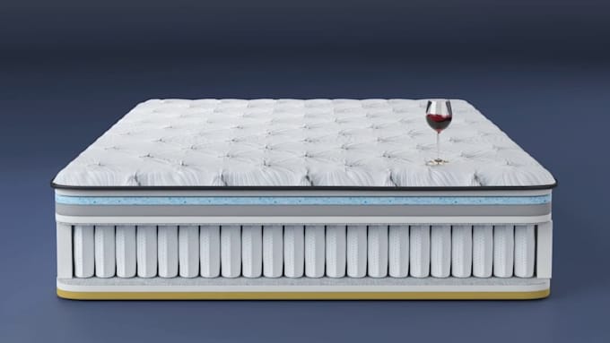 create stunning 3d mattress animation, realistic bed, pillow, product cgi video