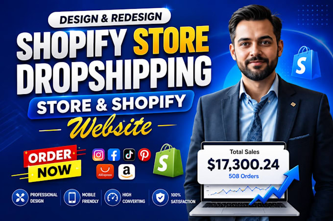 design or redesign shopify store, build shopify website and dropshipping store