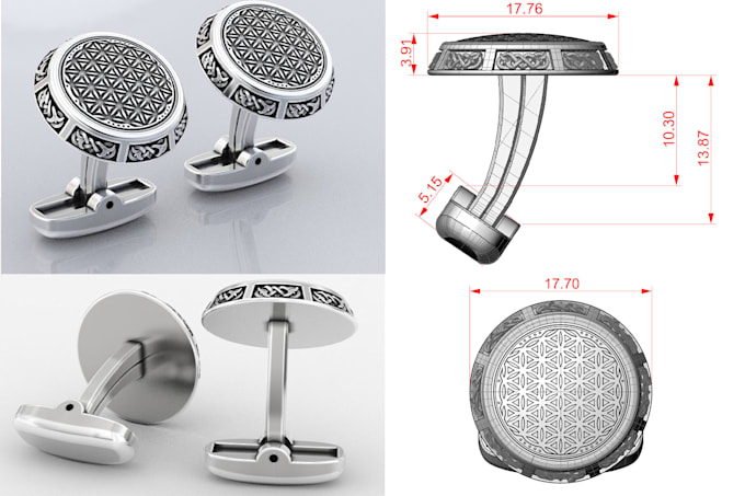 create 3d cufflinks cad jewelry design, 3d rendering stl 3d model