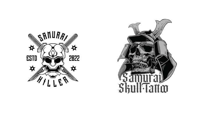 create vector samurai skull logo with japanese geisha head design