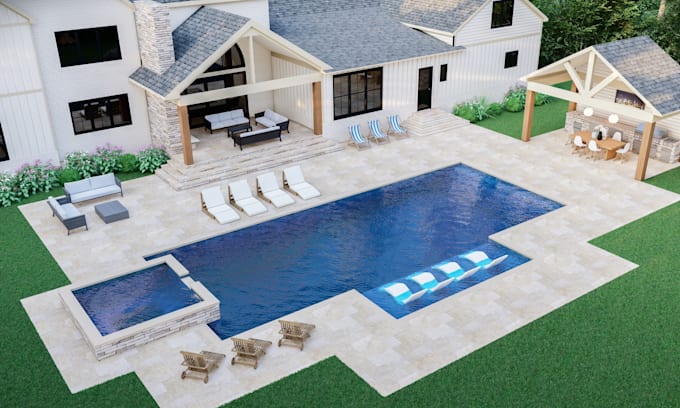 3d rendering backyard landscape design pool patio deck garden front yard outdoor