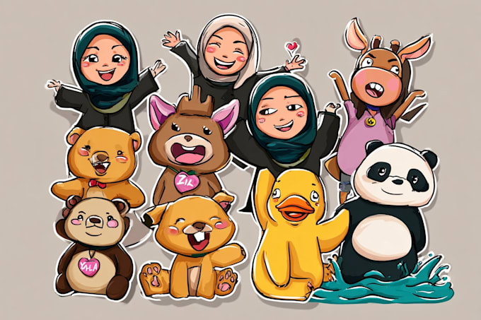 design awesome animals, human emoticon, stickers, mascot