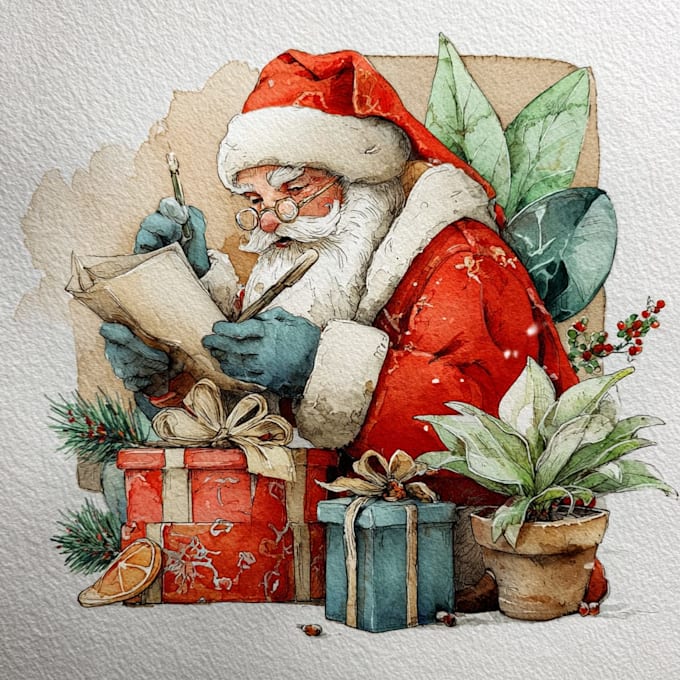 draw christmas card, invitation with watercolor