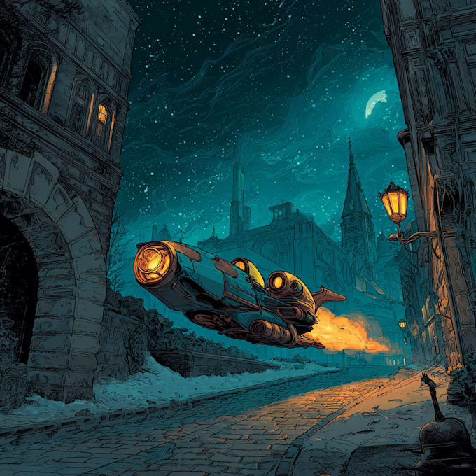 draw epic sci fi artwork with spaceships and planets