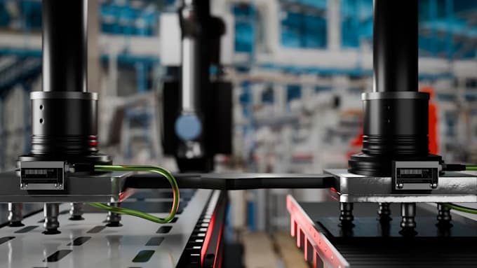 create 3d industrial process animation, solar renewable factory workflow video