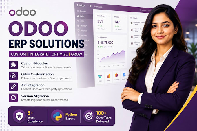 develop custom odoo modules, fix bugs and integrate apis