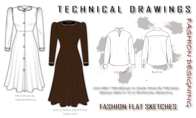 create fashion flat sketches and technical drawings 24hr