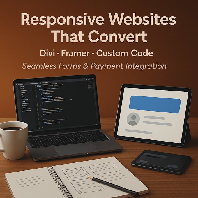 do front end website design responsive web, divi builder, google forms, payments