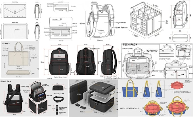 design bag tech pack, bag sketch, handbag duffle bag tote bag for manufacturing