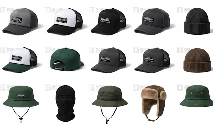 make a hat and cap mock ups with tech pack with your idea