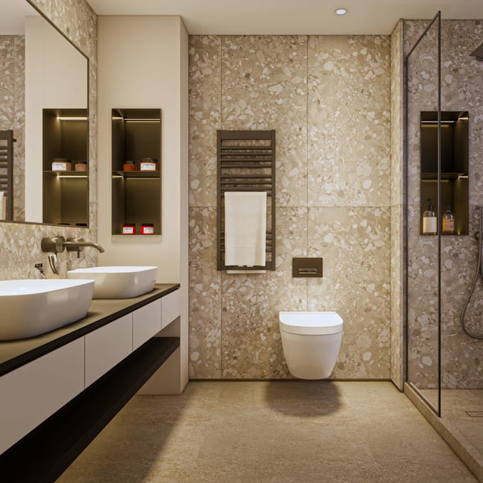create bathroom interior design and 3d renders