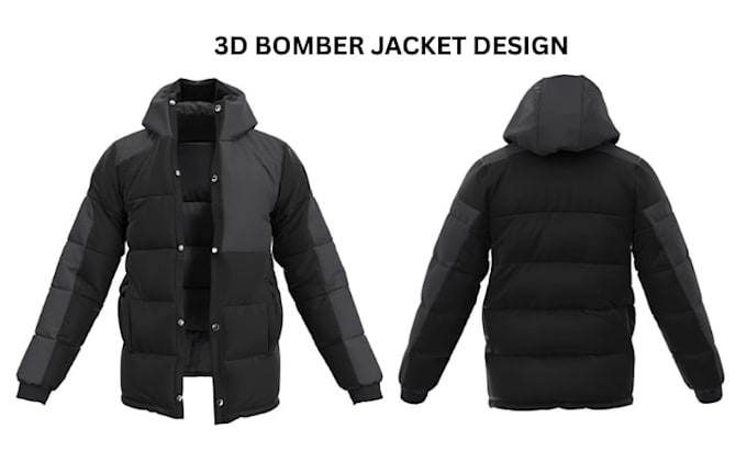 create 3d hoodie puffer jacket bomber jacket design, cgi 3d render and animation