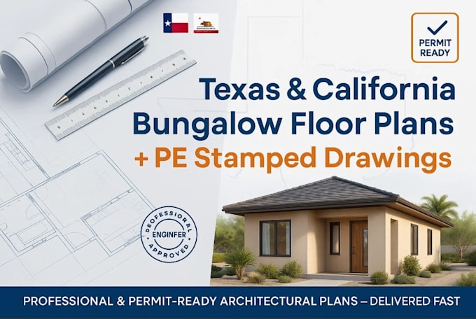 Design texas, california bungalow floor plans with pe stamping by ...