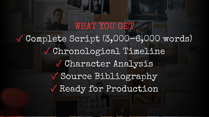 write investigative documentary scripts revealing power and corruption