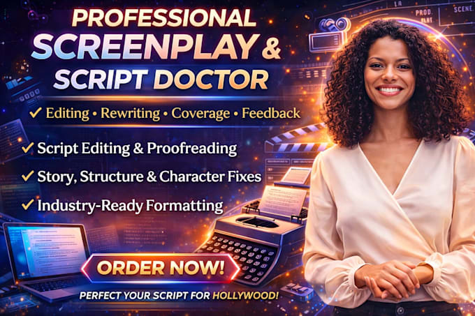 write a professional screenplay, movie script, film script or TV series pilot