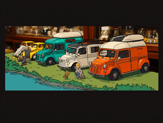 draw retro cars for merchandise