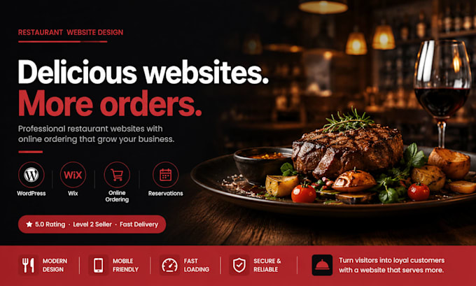 design restaurant website with online ordering on wordpress or wix