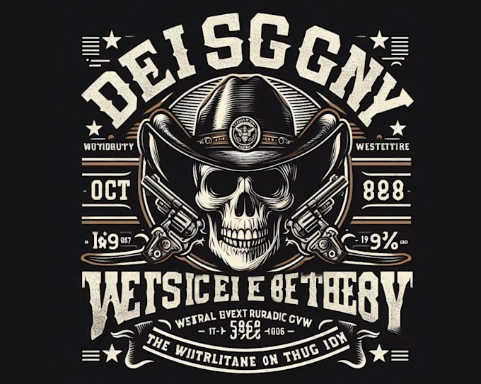 create vintage skull western cowboy logo